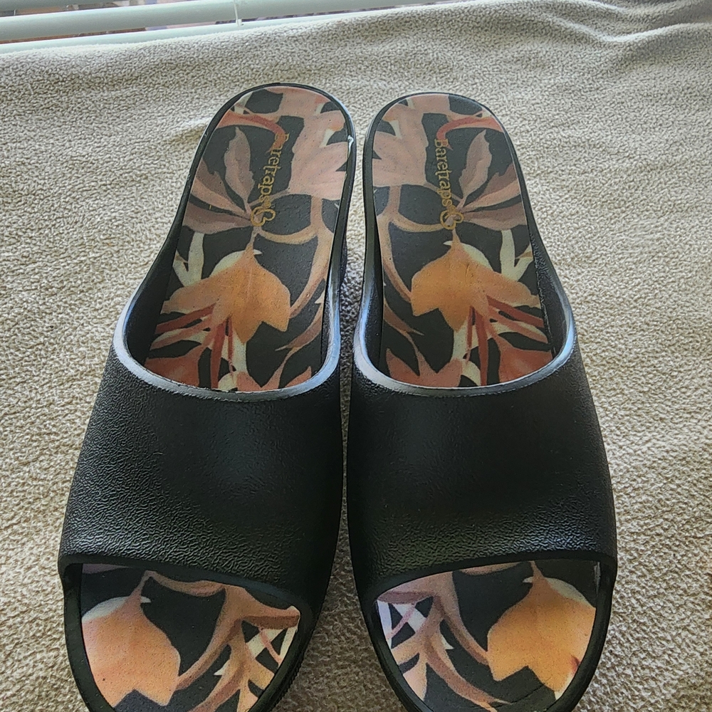 BareTraps Black Mules with Floral Insole